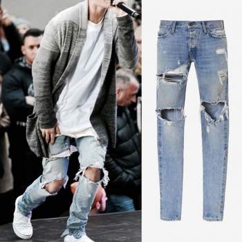 Famous Designer Slim Fit Ripped Jeans Men Hi Street Distressed Denim Joggers Knee Holes Washed Destroyed