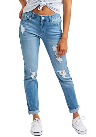 Rolled Up Women Jeans Ripped