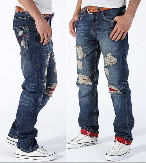 Straight Legged Ripped Jeans For Men