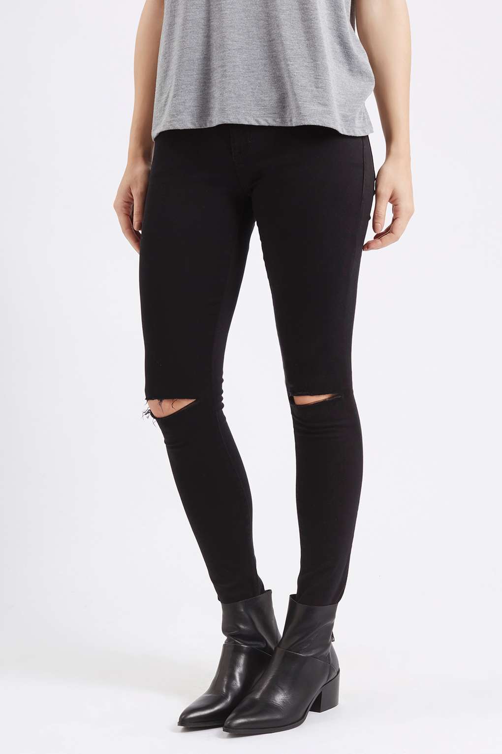 Women Knee Ripped Black Jeans