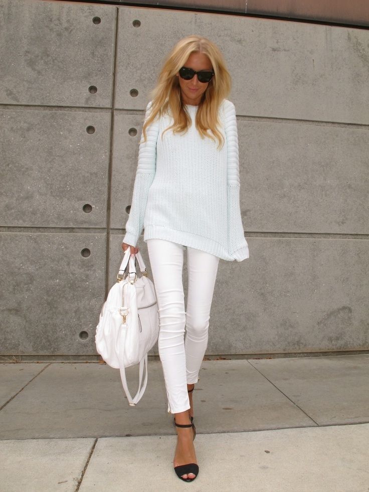 all white look skinny jeans street style
