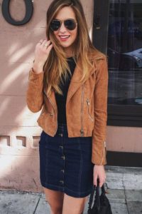denim skirt with moto jacket